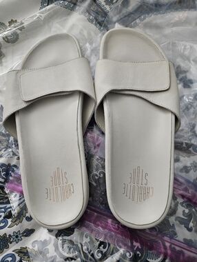 Charlotte Stone White Slide Sandals Sz 13